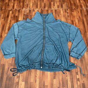 LIVI Womens Teal Long Sleeves Zip Front Sweatshirt Pockets Side Slits Tie 22/24